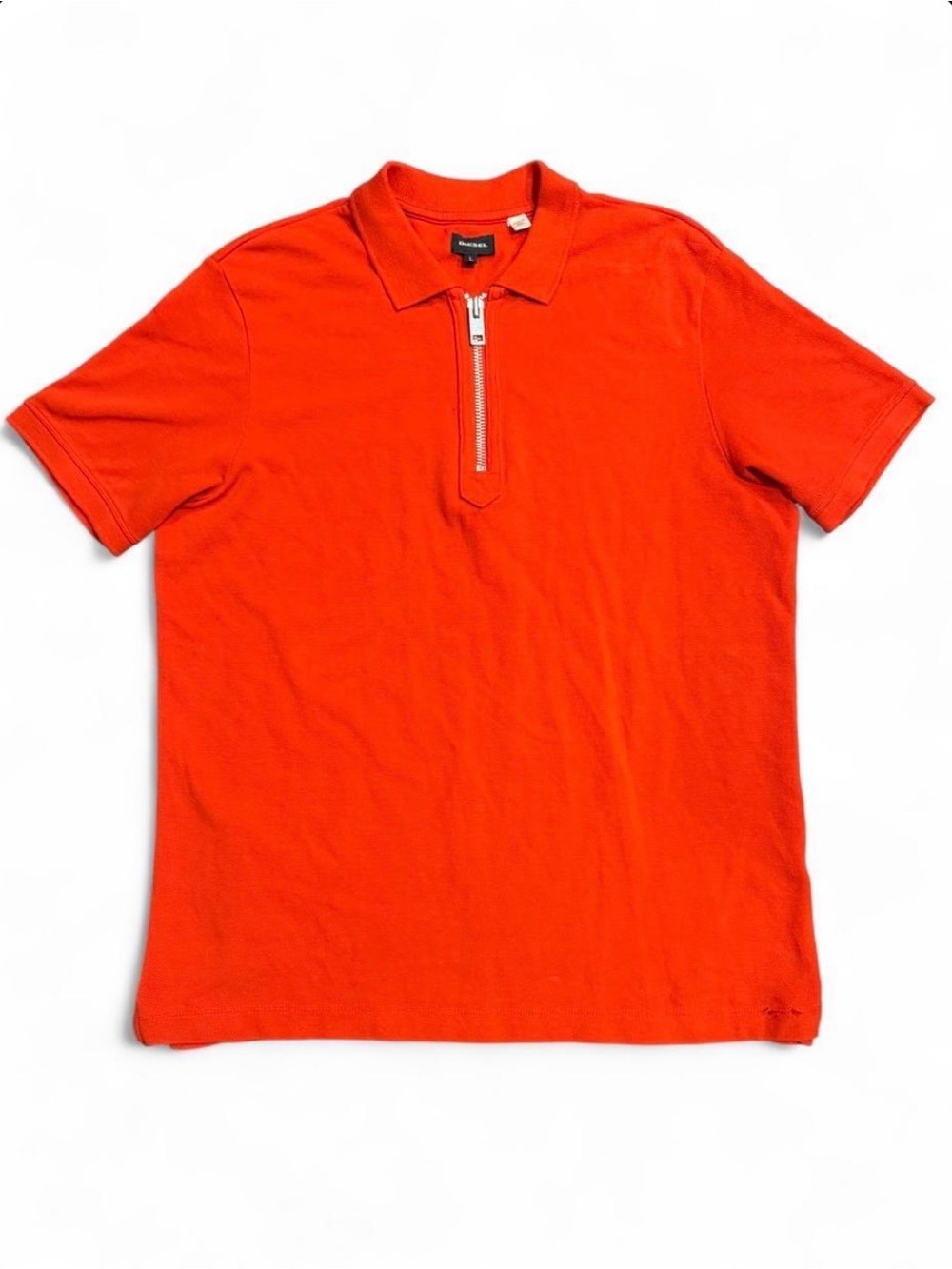 Diesel Men's 1/4 Zip Orange Solid Collared Short Sleeve Polo Shirt Size L